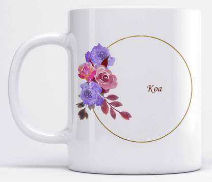 LOROFY Name Koa Printed Floral Design Ceramic Coffee Mug