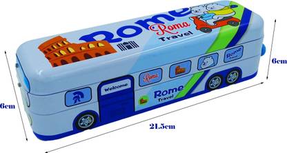 poksi DOUBLE DECKER CITY TRAVEL BUS SHAPE PENCIL BOX cartoon Art Metal Pencil Box