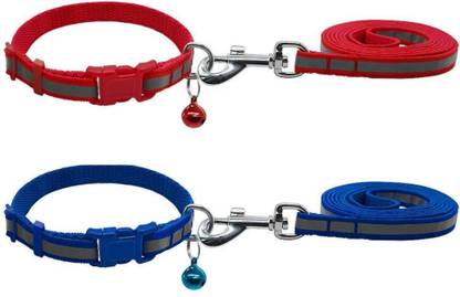 Pet Needs Combo of 2 Nylon Leash with Collar Set for Puppy-Small -1.5 cm ( Blue , Red ) Dog Collar & Leash