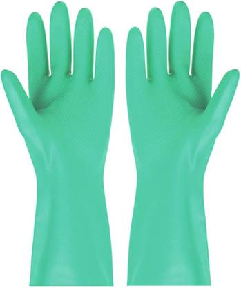 F8WARES 12 Inches long Reusable Nitrile Chemical Resistant Rubber Hand Gloves for Industrial Purpose Janitorial Construction Gardening Home Kitchen Cleaning Gloves / Dish washing gloves Nitrile  Safety Gloves