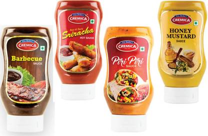 CREMICA BARBEQUE SAUCE 465 GM, SRIRACHA SAUCE 440 GM, PIRI PIRI SAUCE 400 GM & HONEY MUSTARD 460 GM (PACK OF 4) SAUCE (1.76 KG) Dip