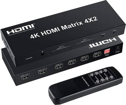 microware 4x2 HDMI Matrix Switch,4 in 2 Out Matrix HDMI Video Switcher Splitter +Optical & L/R Audio Output,Support Ultra HD 4K,3D 1080P,Audio EDID Extractor with IR Remote Control Media Streaming Device