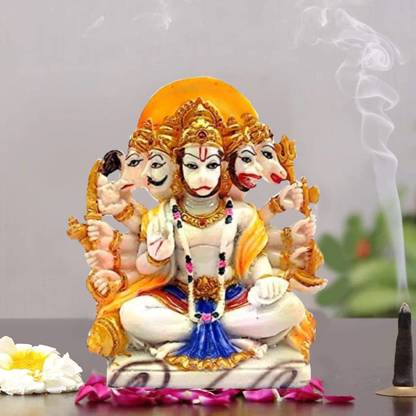 krishnagallery1 Panchmukhi Sitting Hauman Murti Statue Marble Finish Hanuman Statue , Hanuman Ji Murti , Hanuman Idol , panchmukhi Hanuman ( Home Temple Poojan Use , Office Temple , Vastu ) Decorative Showpiece  -  15 cm
