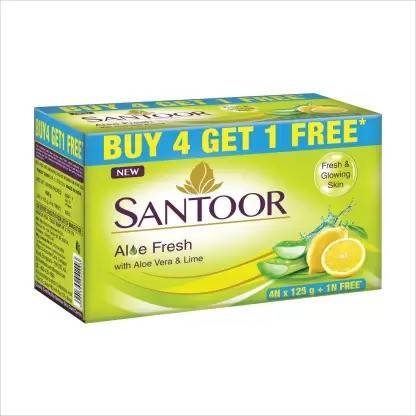 Santoor Aloe Fresh Soap, 125gm (Buy 4 Get 1 Free)