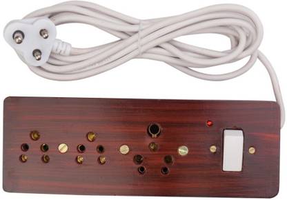 RightCare Duhan Portable Wooden Electric Switch Board withLED indicator Extension Board-1 Switch, 3Sockets (5AMP-2pcs and 15AMP-1pc)-3mtr 2 core Wire with 1 Attached 3 Pin Power plug-16AMP, 240V 3  Socket Extension Boards