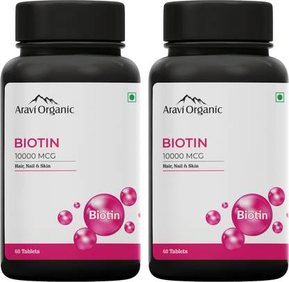 Aravi Organic Biotin Supplement - 10000 mcg Serving For Hair, Skin & Nail -Maximum Strength