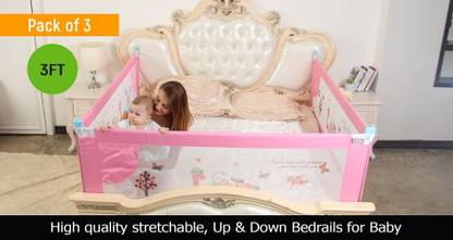 Safe-o-kid Portable Up & Down Falling Protector Bed Rails for Kids, 3FT, Pink, Pack of 3