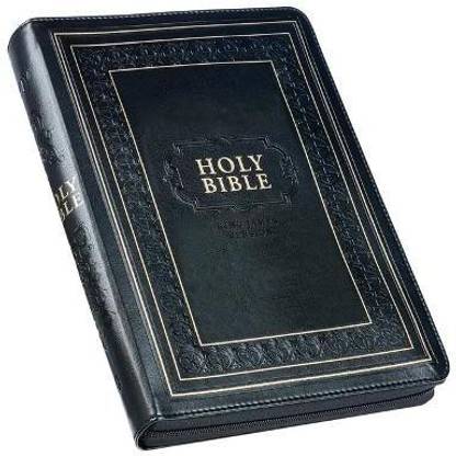 KJV Holy Bible, Giant Print Full-Size Faux Leather W/Thumb Index & Ribbon Marker, Red Letter Edition, King James Version, Black, Zipper Closure