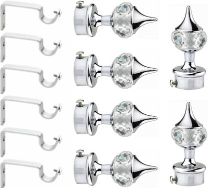 Ghazian Silver Curtain Knobs, Rod Rail Bracket Metal