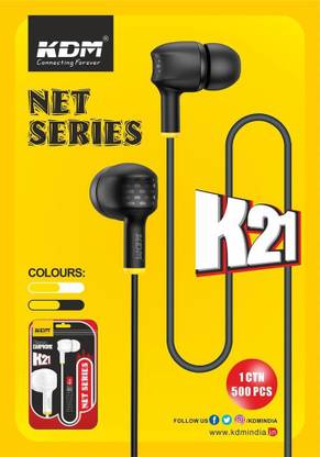 KDM K-21 Net Series Mobile Earphone With Mic ( Black Color ) Earphone Cable Organizer