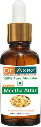Dr. Axez Hyderabadi Royal Shahi Zaffrani Mughlai BIRYANI Meetha (Mitha) Attar (15ML) Yummy Drops Specialist for Mutton-Chicken & Veg- Biryani & Moghlai Dishes and Desserts (Royal Dishes Tasty & Delicious. Mughlai Cuisine is incomplete without a drop of BIRYANI Meetha Attar) For Chops, Korma, Kebab, khsuka, pulao, stew, & in kababHyderabadi Royal Shahi Zaffrani Mughlai BIRYANI Meetha (Mitha) Attar (15ML) Yummy Drops Specialist for Mutton-Chicken & Veg- Biryani & Moghlai Dishes and Desserts (Royal Dishes Tasty & Delicious. Mughlai Cuisine is incomplete without a drop of BIRYANI Meetha Attar) For Chops, Korma, Kebab, khsuka, pulao, stew, & in kabab Saffron Liquid Food Essence
