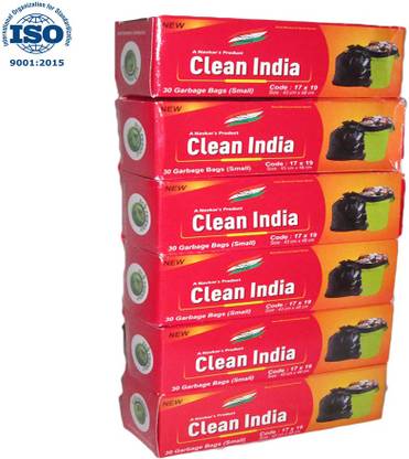 univercel Clean India Black Garbage bag (Small) (180 Bags)(Pack of 6 ) (17x19inch) (43x48cm) | with Tie strap| Small 17 Small 17 L Garbage Bag  Pack Of 180