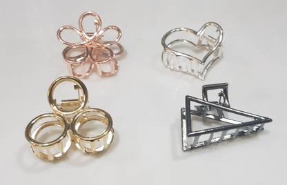 ANVIK Hair Accessories 4 Pcs Hollow Hair Clips Medium Metal Clutchers Golden Silver Bronze for Girls and Women Geometric Clamps Hair Clutchers Metal Hair ties Hair Claw