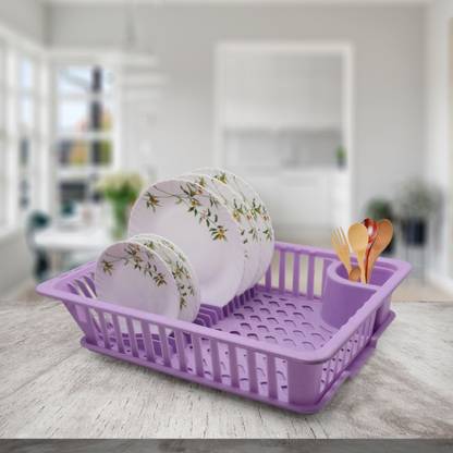 RUDRYAN COLLECTION Dish Drainer Kitchen Rack Plastic RUDRYAN Kitchen Sink Large Dish Rack Drainer Drying Rack Washing Basket with Tray for Kitchen, Dish Rack Organizers, Utensils Tools purple