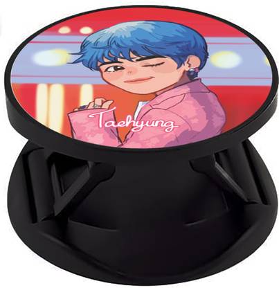 Eggshell Glittery Matt Finish Mobile Back Finger Ring Holder (BTS - Animated Taehyung) Mobile Holder