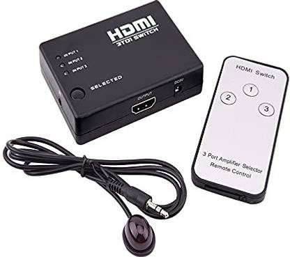 Hmr HDMI Switch Splitter Switcher Box 3-Port 3 in 1 Out Monitor Switch Supports 3D Full HD 1080p High Speed with IR Remote Control Media Streaming Device