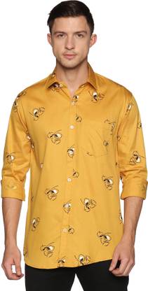 Men Printed Casual Yellow Shirt