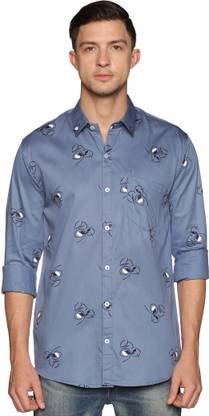 Men Printed Casual Grey Shirt