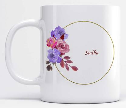 LOROFY Name Sudha Printed Floral Design Ceramic Coffee Mug