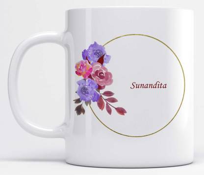 LOROFY Name Sunandita Printed Floral Design Ceramic Coffee Mug