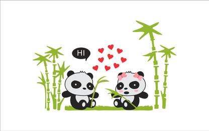 Crown Decals 112 cm cute panda couple with bamboo tree multicolor pvc vinyl wall sticker Self Adhesive Sticker