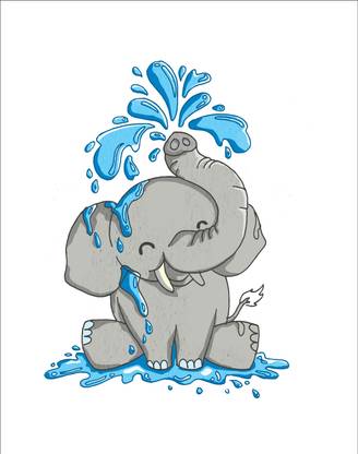 K2A Design 91 cm Beautiful cute elephant playing with water Self Adhesive Sticker