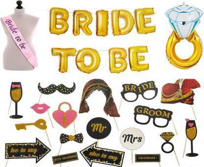 Arihant Hub Bride To Be Combo (3D Printed Bride To Be Paper Banner, Bride To Be Sash, Bride To Be Photo Booth Props & Diamond Ring Foil Balloon)