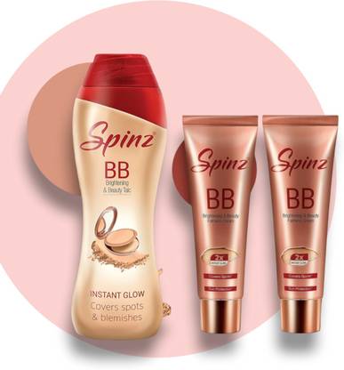 Spinz BB Combo 80gm bb talc & Two bb cream 15g each (Total 110g)