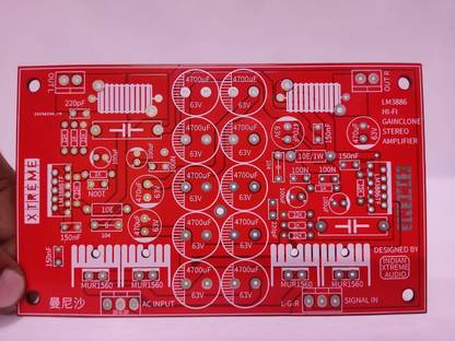Xtreme LM3886 Stereo Amplifier Bare PCB Board, Inbuilt Power Supply and Zobel Network, Fast Recovery Diodes MUR1560, 1.6MM Dual Side PCB, Red Color UV Solder Mask, HASL Finish, CNC Made, High Durable and High Quality PCB, Easy to use, Printed Components Value, With 2X Zobel Coils For Zobel Network Comes With PCB, ( Pack of 1 PCB and 2 Coils) Electronic Components Electronic Hobby Kit