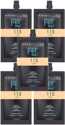 MAYBELLINE NEW YORK Fit me 115 ivory matte + poreless foundation pouch pack of 5 (5ml) Foundation