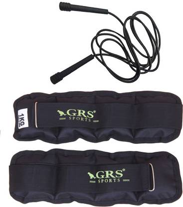 GRS ANK 1kg pair { 2 pc x 1kg } Skipping rope And Ankle & Wrist Weight combo Black Ankle & Wrist Weight