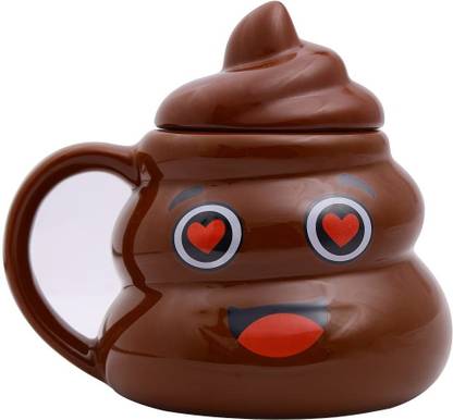 NYRWANA DELIVERING SMILES IN INIDA 3D Poop Shape Heart Emoji Ceramic with Lid (400 ml) Ceramic Coffee Mug