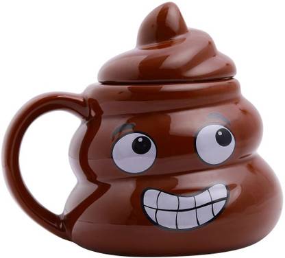 NYRWANA DELIVERING SMILES IN INIDA 3D Poop Shape Laughing Teeth Emoji Ceramic with Lid (400 ml) Ceramic Coffee Mug