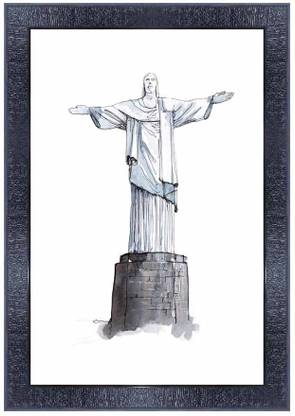 pnf Pencil sketch of world landscape art Wood Photo Frames with Acrylic Sheet (Glass) 28007 Digital Reprint 14 inch x 10 inch Painting