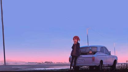 Car Sunset Anime Girls Original Characters Matte Finish Poster Photographic Paper