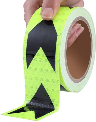 Bellveen Reflective Safety Arrow Tape, Waterproof High Visibility Caution Adhesive for Car 10 mm x 10 m Green & Black Reflective Tape