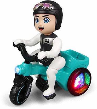 Liquortees Stunt Tricycle Bump & Go 360 Degree Rotating Spot Stunt Tricycle Dancing Motorcycle Toy with Flashing Light & Sound Musical Bicycle Toys for Kids (Pack of 1) Multicolor