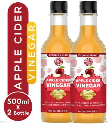 Organic Vision Premium Apple Cider Vinegar 500ml X 2 for Weight Loss with Mother,Unfiltered Vinegar