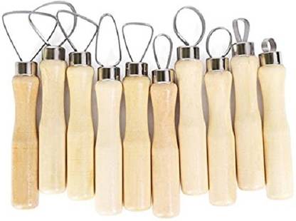 KNAFS 10 Pcs DIY Pottery Clay Sculpting Tools Ceramic Carving Set Sculpture Polymer Shapers Wooden Handle Big Loop Tool