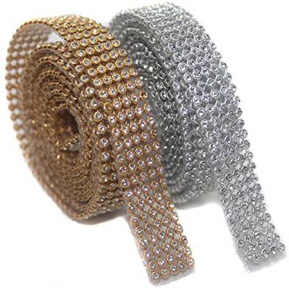 Beadsnfashion Plastic Multi-Strand Making Stone Jewellery Lace Golden And Silver_1.25 Meters (Pack Of 2)