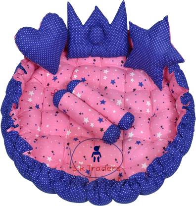 SK TRADERS Round Baby Tub Nest Bed and 5 pc Baby Pillow Luxury Baby Mattress Bed Sleeper Bedding Set co-Sleeper, Safe Cotton Fabric with R-Filled Ultra-Soft Comfortable for Newborn to Toddler Bedding set Round