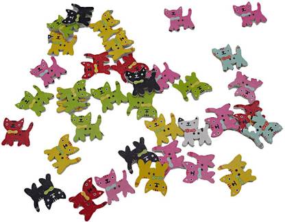 SYGA 50 Pieces Cat 2 Holes Wooden Buttons Sewing DIY Craft Scrapbooking Wooden Buttons