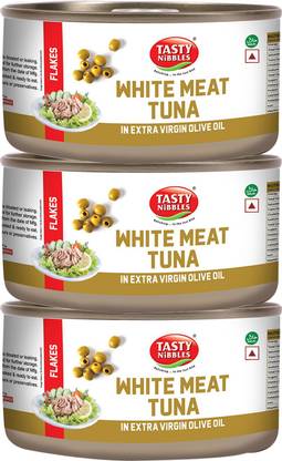 Tasty Nibbles WHITE MEAT TUNA FLAKES IN EXTRA VIRGIN OLIVE OIL 185 G X 3 Sea Foods