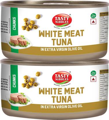 Tasty Nibbles WHITE MEAT TUNA CHUNKS IN EXTRA VIRGIN OLIVE OIL 185 G X 2 Sea Foods