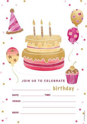 thepapertoys Birthday Party Invitation Cards for Girls, 25 self-fill-in Invitation Cards with Envelopes (5*7 inches) - ICB51 Invitation Card