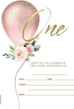 thepapertoys First Birthday Invitation Cards for Girls, 25 self-fill-in Invitation Cards with Envelopes (5*7 inches) - ICB45 Invitation Card