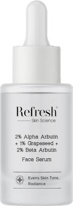 Refresh Skin Science 2% Alpha Arbutin -1% Grapeseed - 2% Beta Arbutin Face Serum | Reduce Dark Spots & Evens Skin Tone | Skin Brightening | Men & Women | 30ml