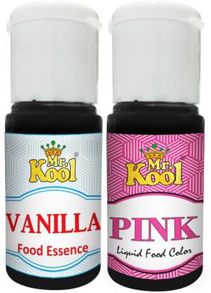 Mr.Kool Food Essence Vanilla & Food Color Pink 20 ML Each. Pack Of 2 Combo. Food Essence And Food Color For Backing Cakes, Cookies, Ice cream, Sweets. Combo