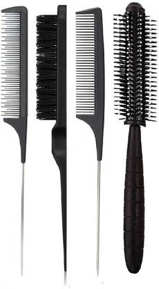 E-DUNIA 4 Pieces Hair Styling Comb Set, Includes Teasing Hair Brush Fluffy Hair Brush, Bristle Round Brush, Rat Tail Comb Teasing Comb and Triple Teasing Comb for Back Brushing, Edge Control, Combing