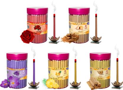 Shankh Rose, Panchvati, Lavender, Pineapple & Sandal (Chandan) Dhoop Stick (Incense Stick) Pack of 500 gram (100 + 100 + 100 + 100 + 100) Fragrances Rose, Panchvati, Lavender, Pineapple, Sandal (Chandan)